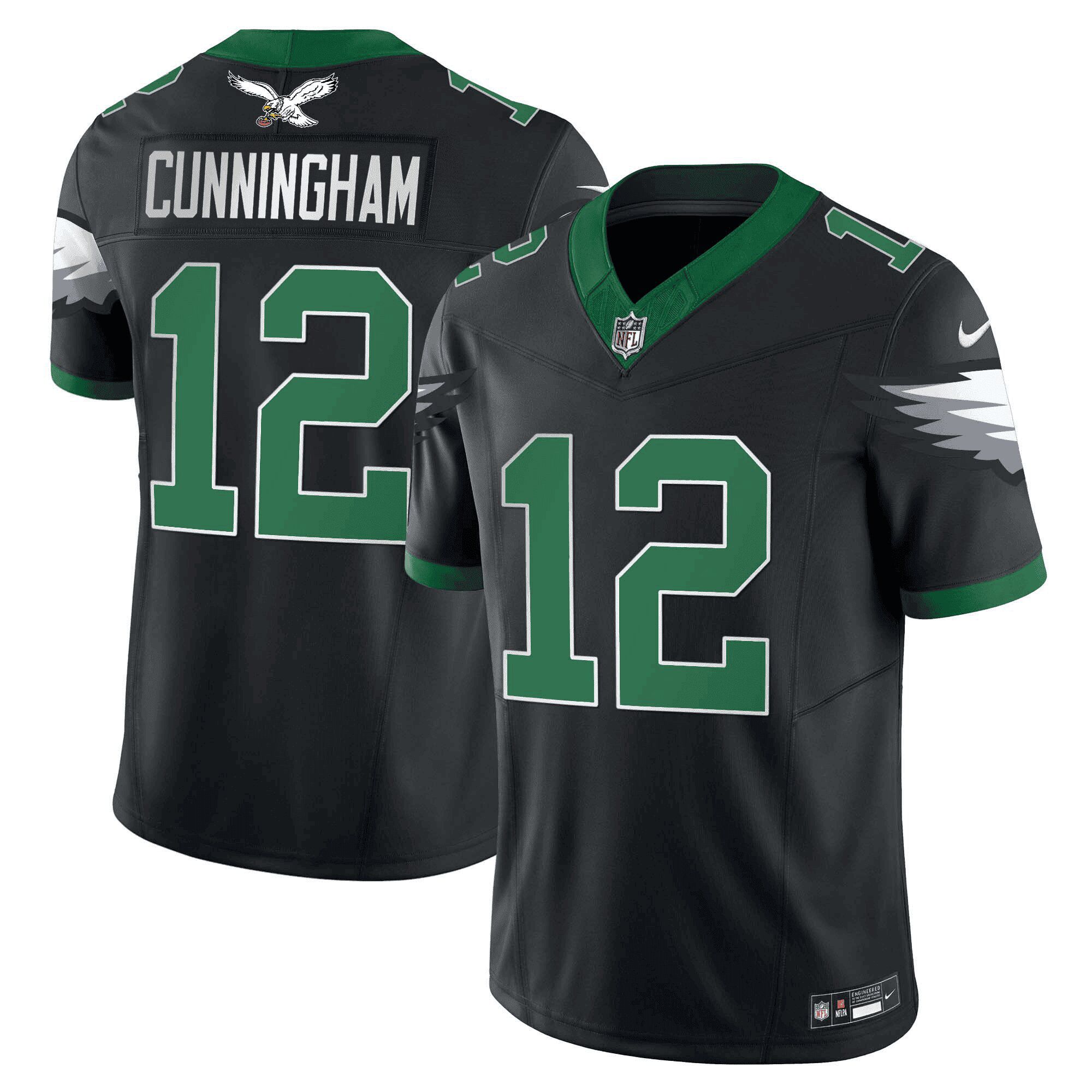 Men Philadelphia Eagles 12 Cunningham Black 2024 Nike Vapor Limited NFL Jersey
